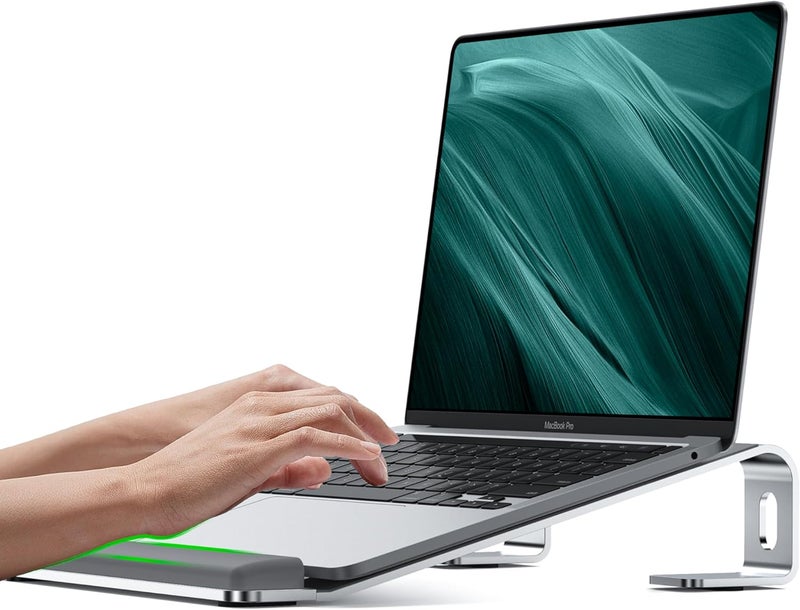 JCZT Aluminum Laptop Stand, Notebook Stand with Wrist Rest, Ergonomic Detachable Laptop Mount, Computer Stand Compatible with 10-17'' All Laptops Such as MacBook Air Pro/HP/Dell/Lenovo, Silver - Image 1